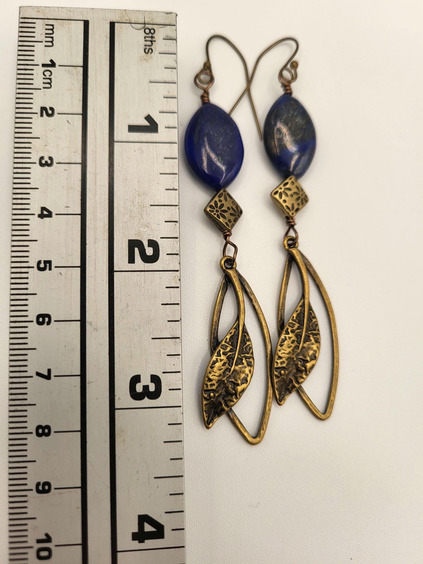 Lapis Lazuli and Bronze Leaf Drop Earrings