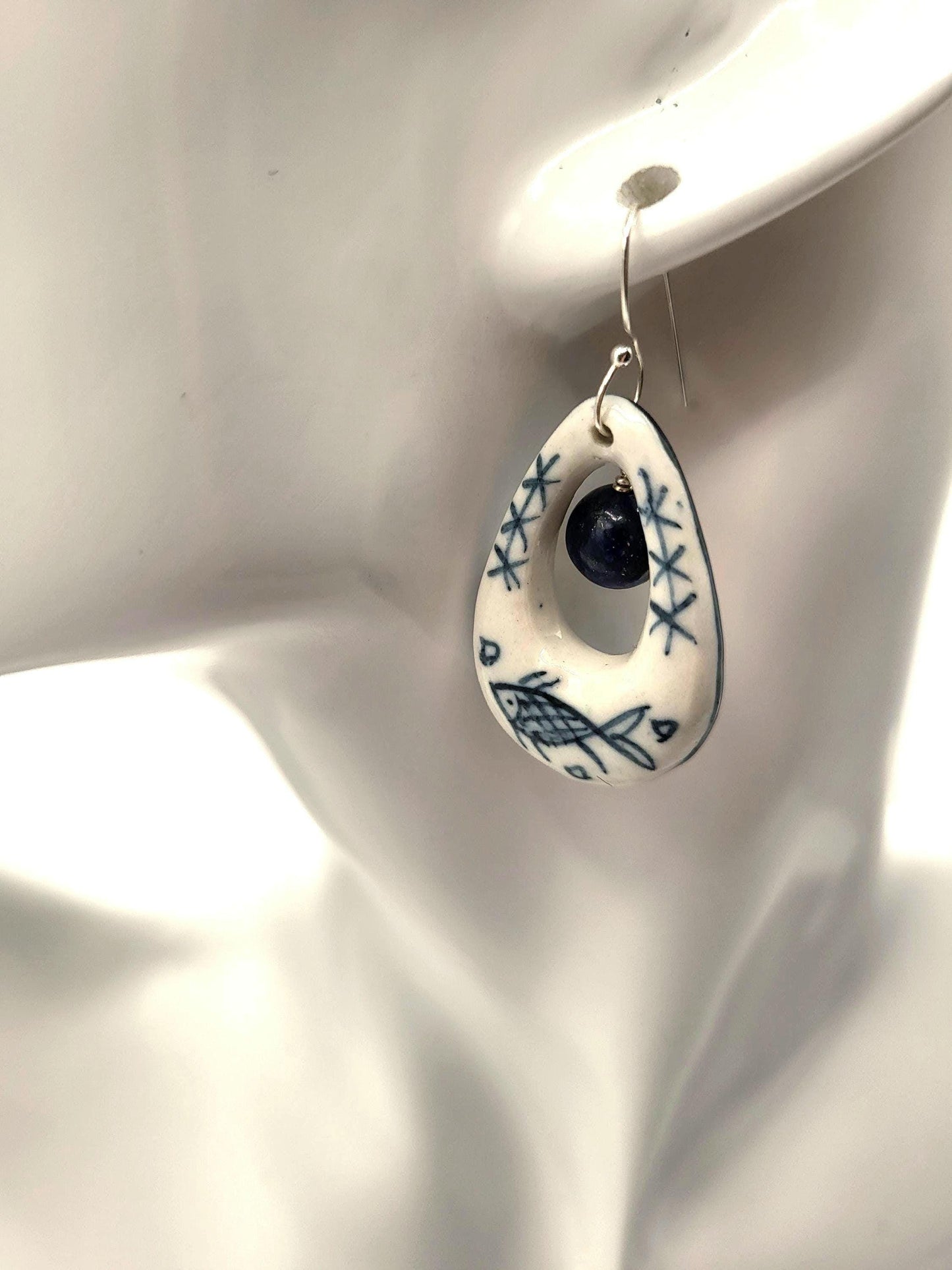 Lapis Lazuli and Ceramic Drop Earrings