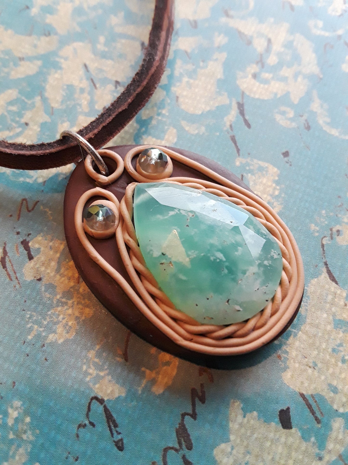 Russian Amazonite Pendant with Clay Sculpture