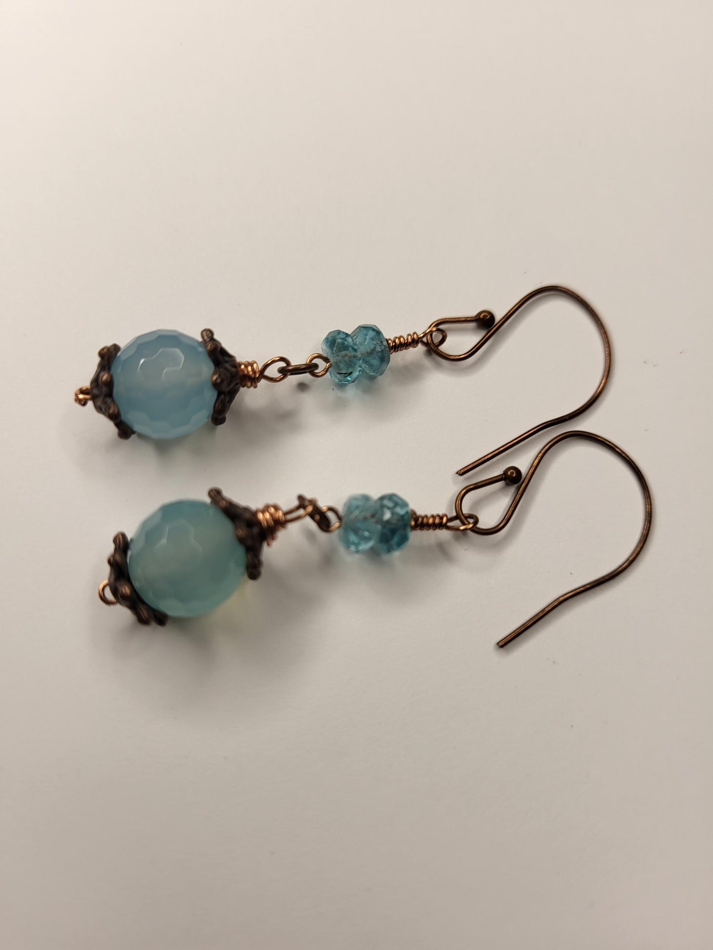 Blue Fire Agates and Apatite Beads, Copper wire earrings