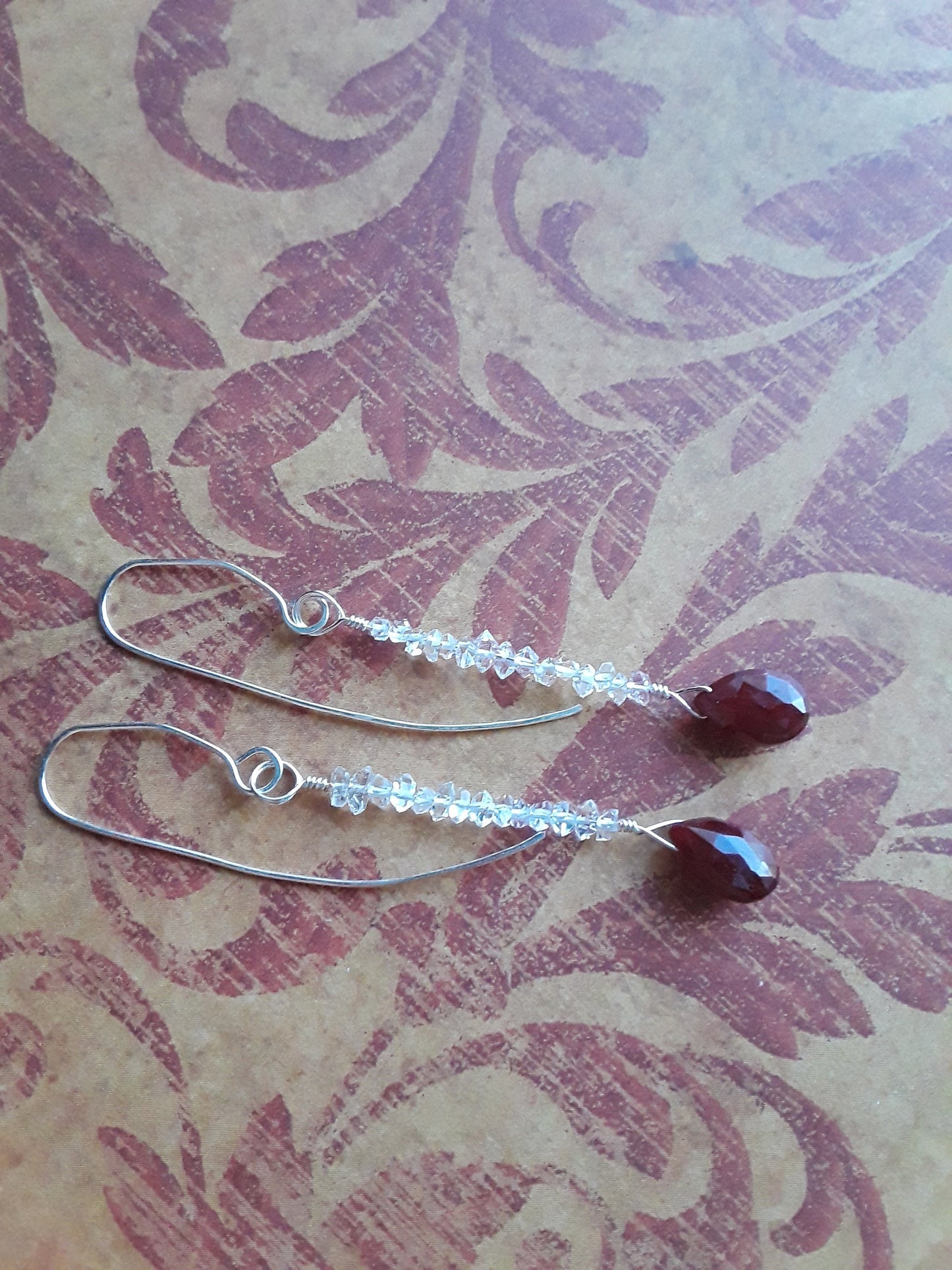 Ruby and Diamond Cascade Earrings with Silver wire.