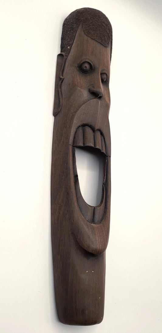 Vintage African Nigerian Tribal Long Face Wall Art Decor Hand Carved Wood
