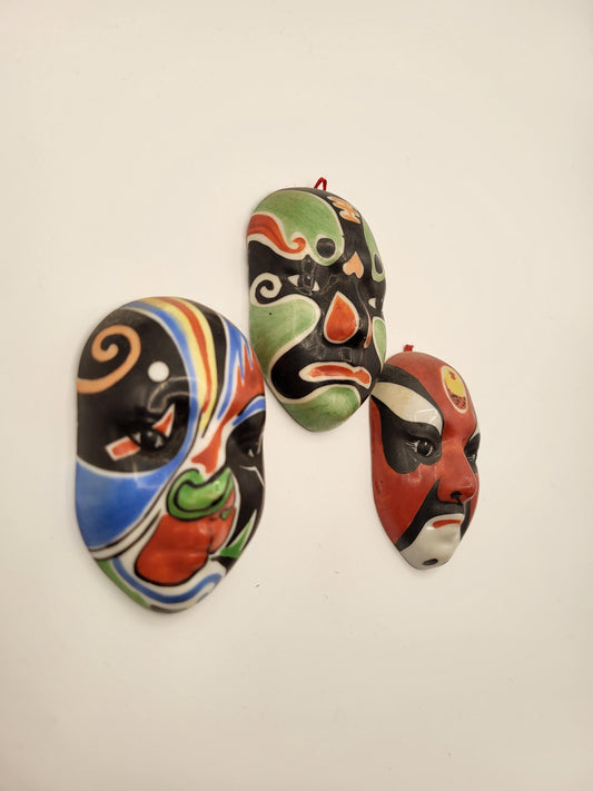 Small ceramic vintage masks. Could be Chinese or Japanese.