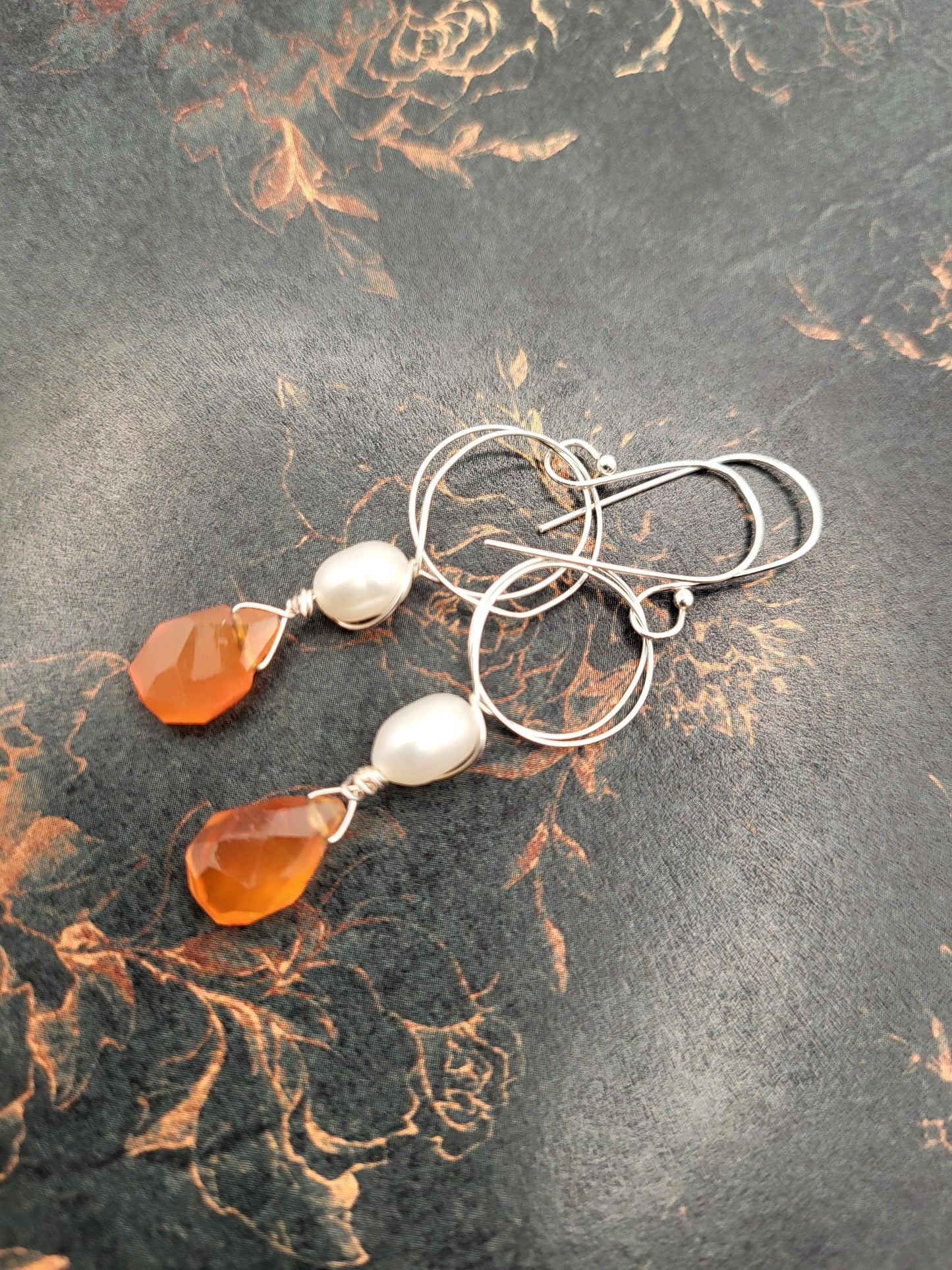 Carnelian and Fresh Water Pearl Earrings