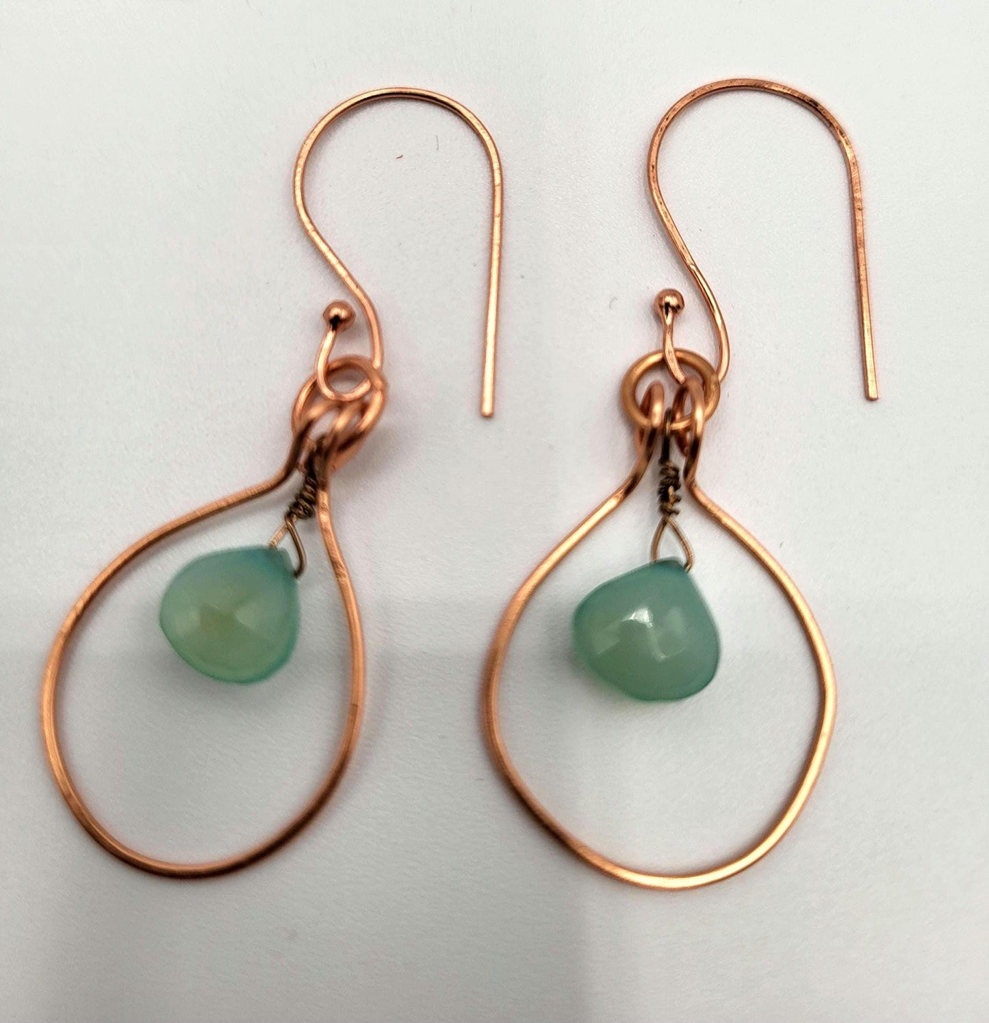 Chalcedony and Copper Hoop Drop Earrings