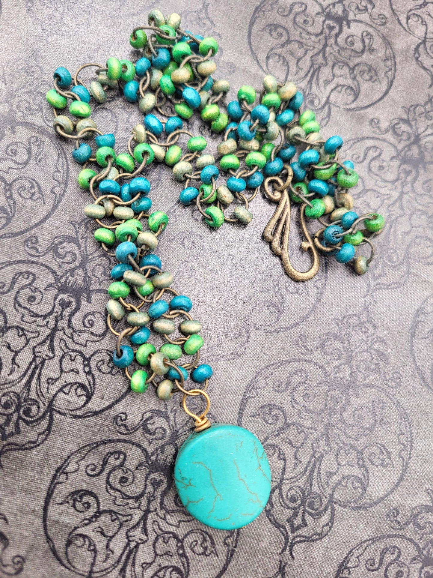 Turquoise and Wood Necklace