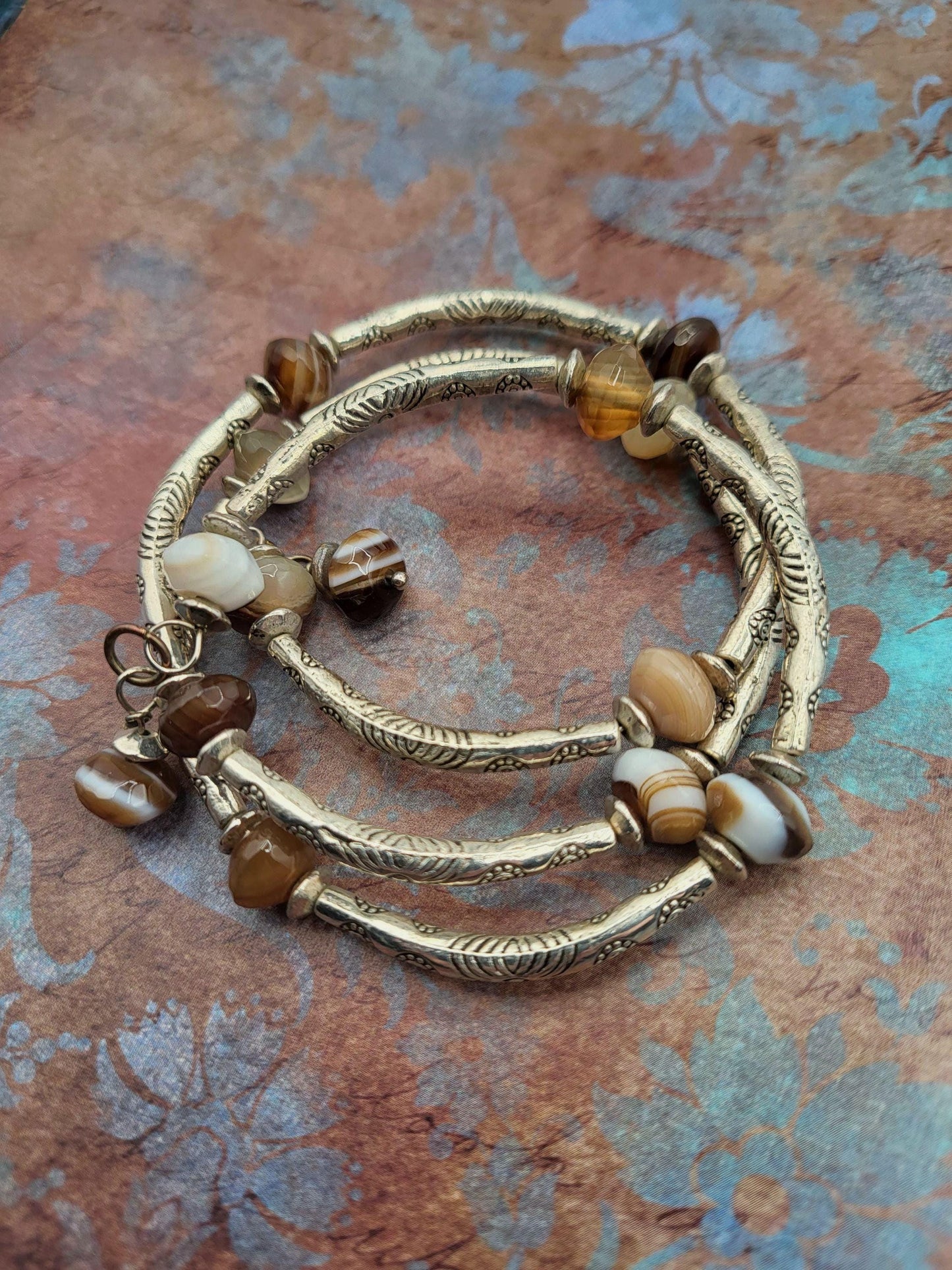 Brown Agate Beaded Wrap Bracelet Handmade