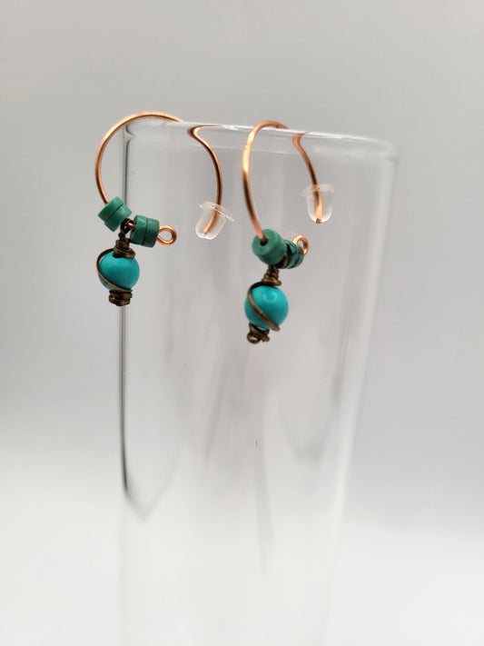 Turquoise and Copper Post Hoop Earrings
