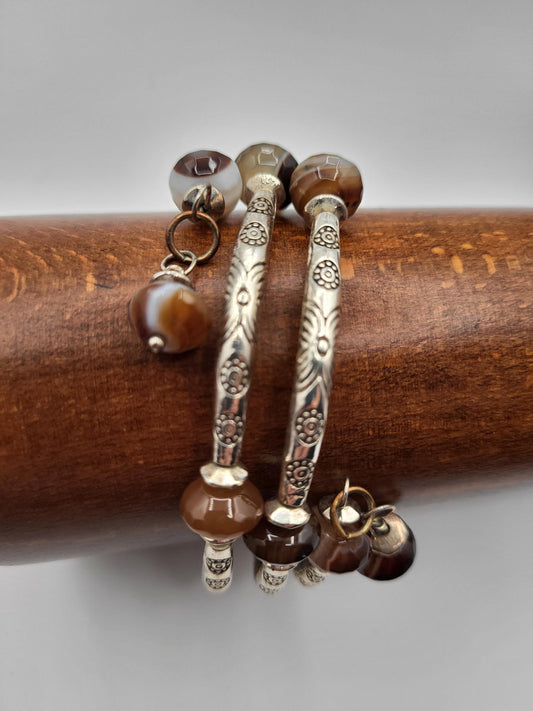 Brown Agate Beaded Wrap Bracelet Handmade
