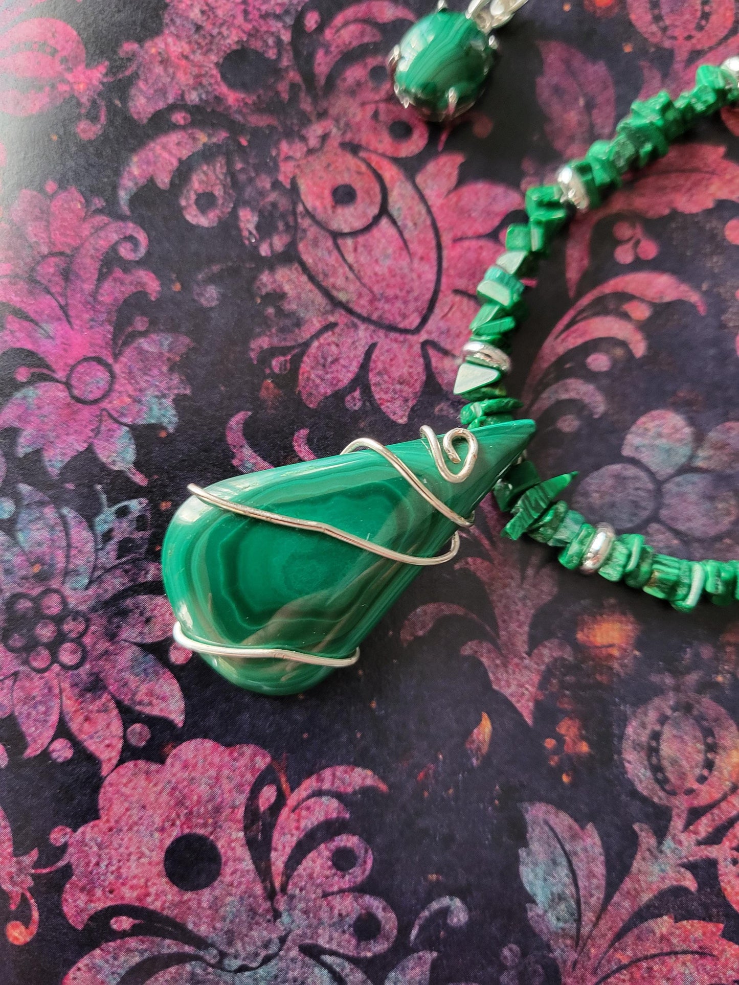 Malachite and Silver Necklace and Earrings Handmade