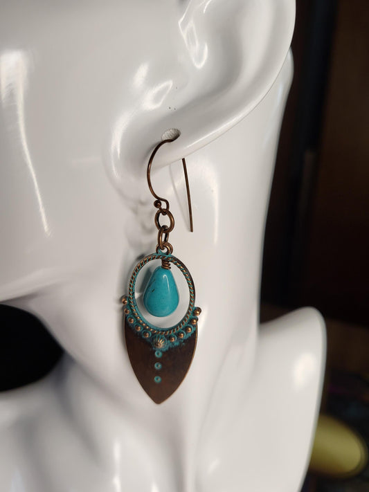 Turquoise and Copper Drop Earrings