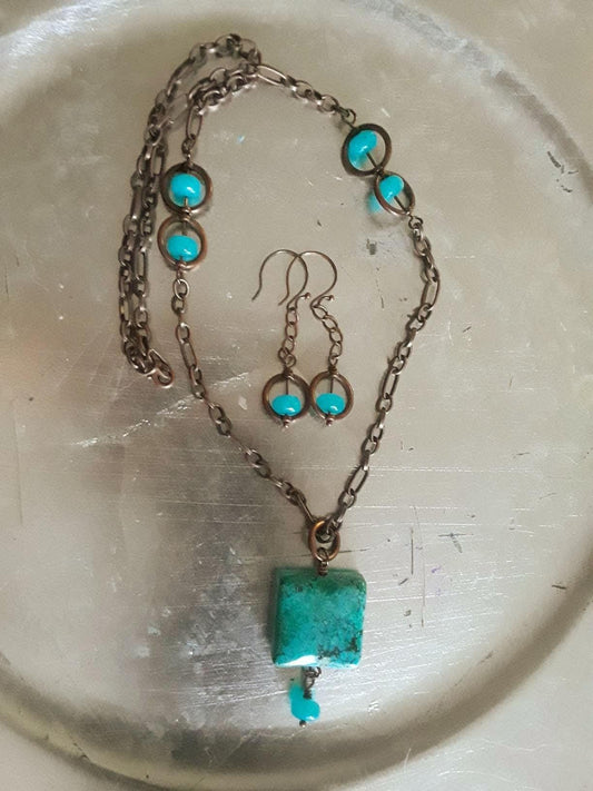 Jasper and Jade Necklace Earring Set – Antique Copper Chain