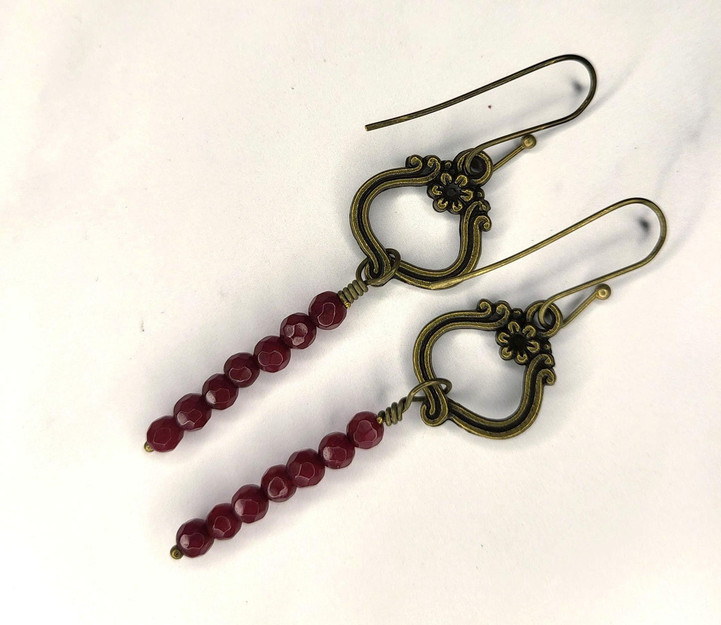 Ruby Jade and bronze drop earrings.