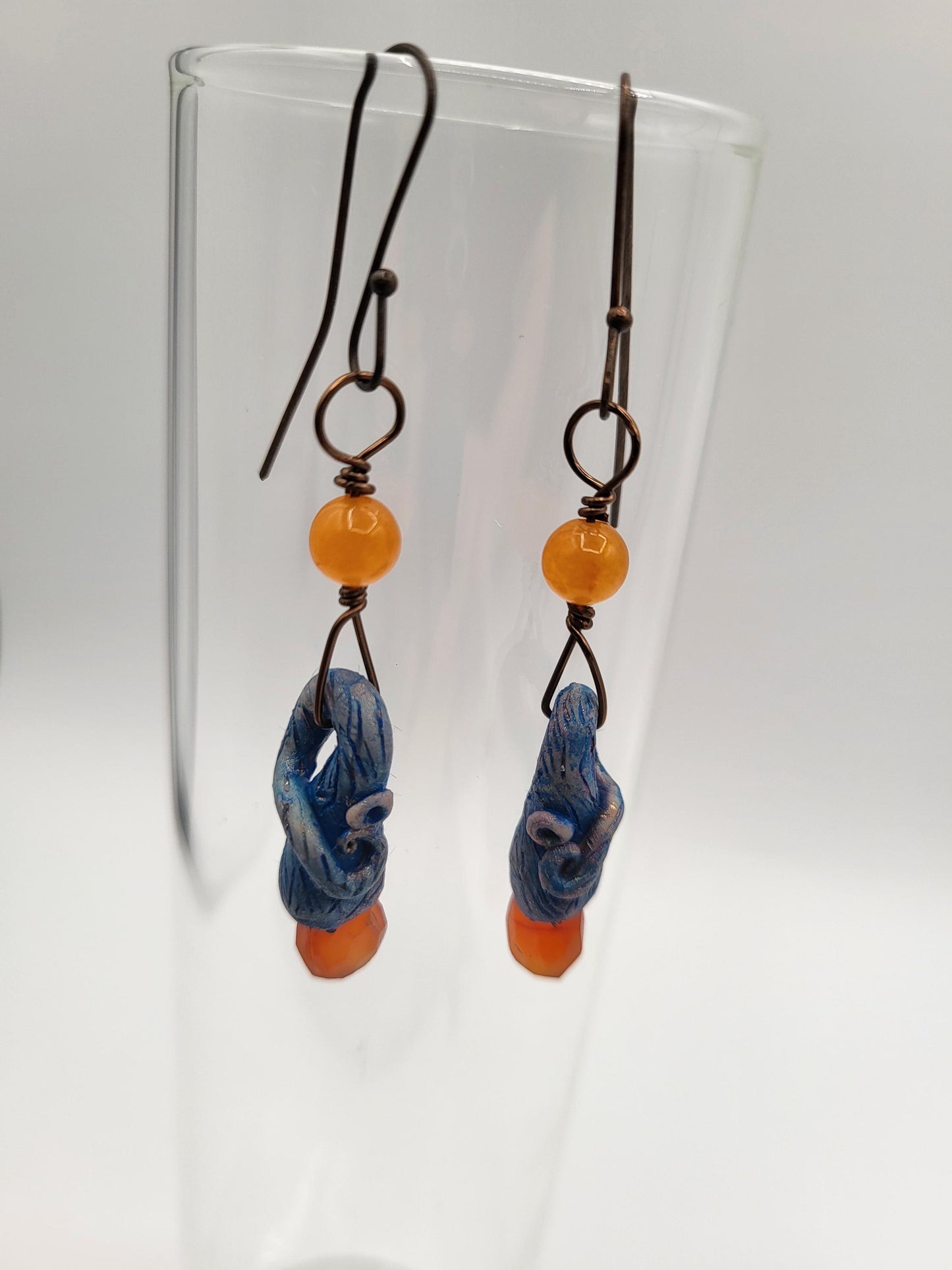 Fairy Carnelian Pendant and Earrings, Polymer Clay and Gems.