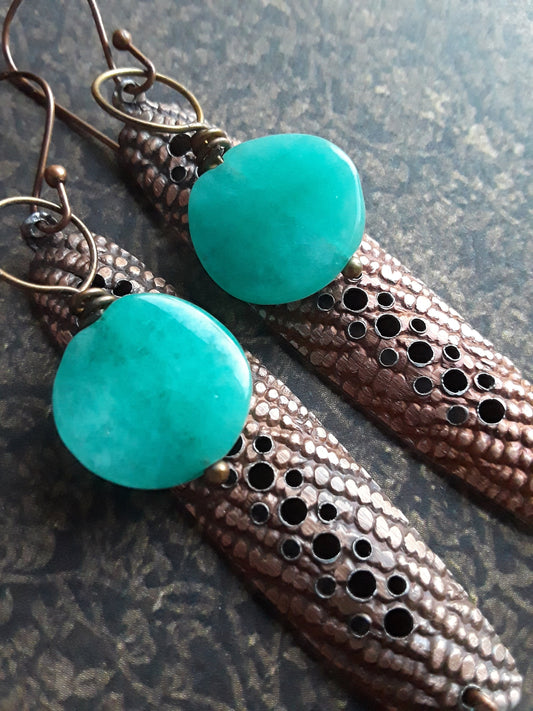 Green Aventurine and Jasper Tribal Earrings