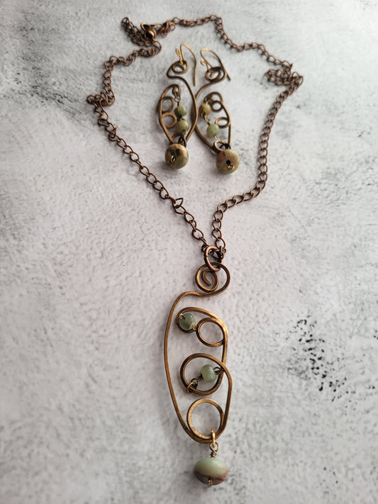 Jasper and Bronze Necklace and Earring Set