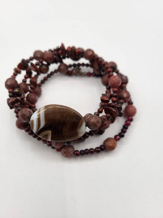 Brown Jasper and Agate Beaded Wrap Bracelet Handmade