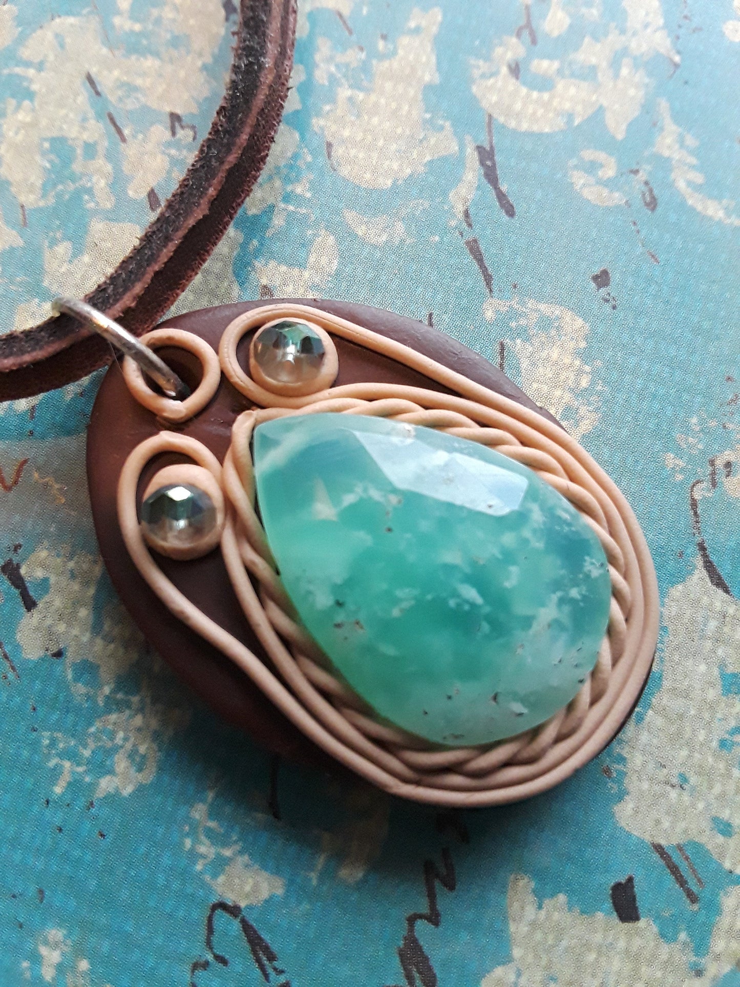 Russian Amazonite Pendant with Clay Sculpture