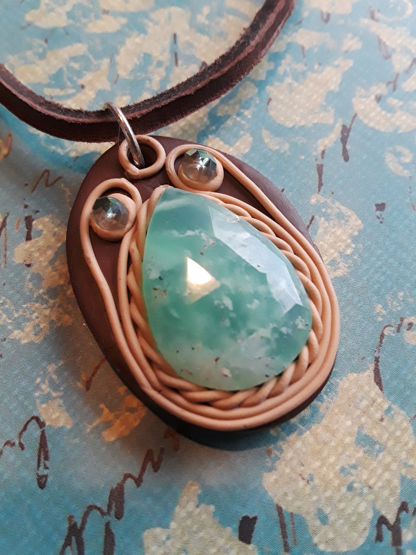 Russian Amazonite Pendant with Clay Sculpture