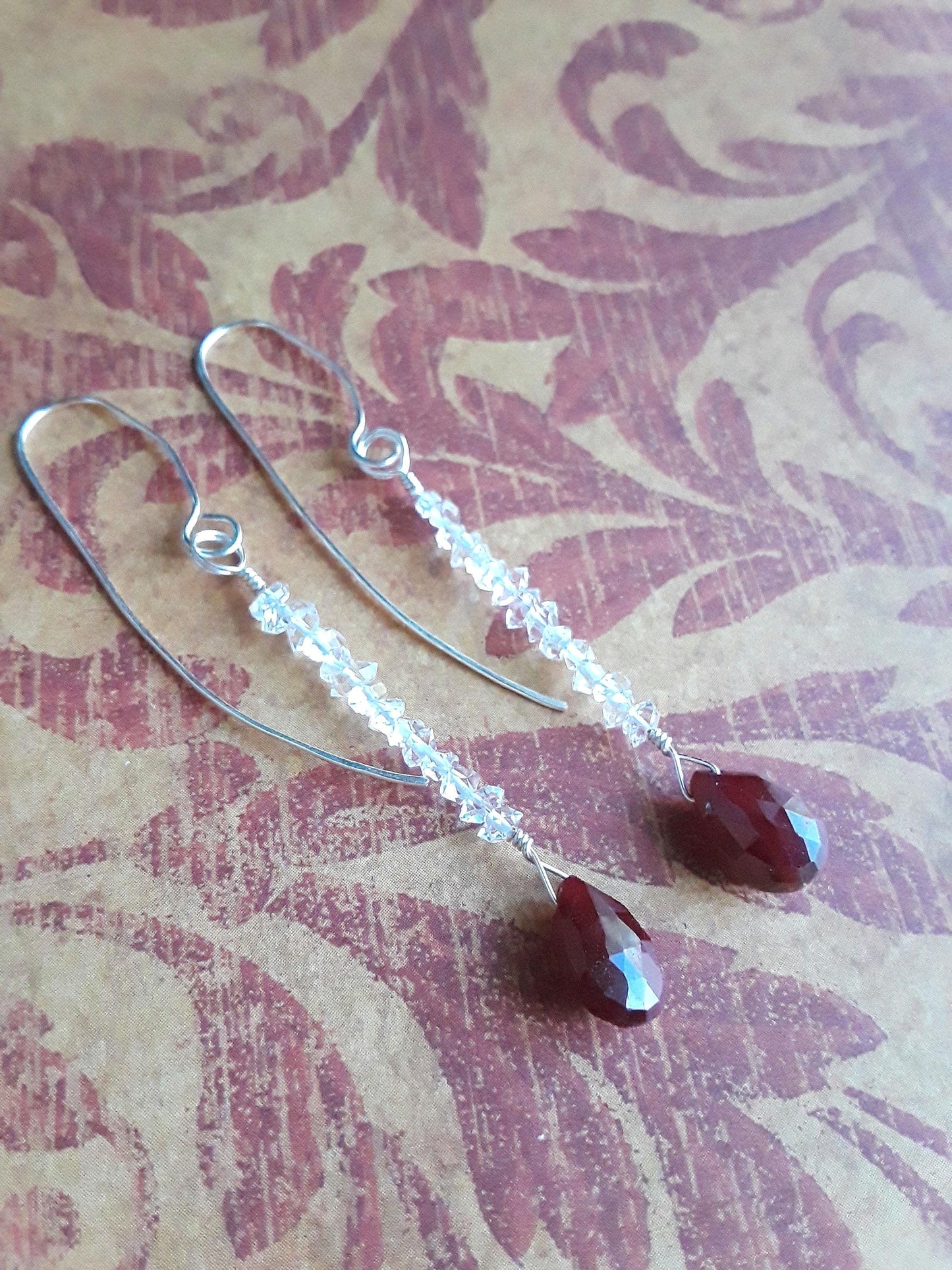 Ruby and Diamond Cascade Earrings with Silver wire.