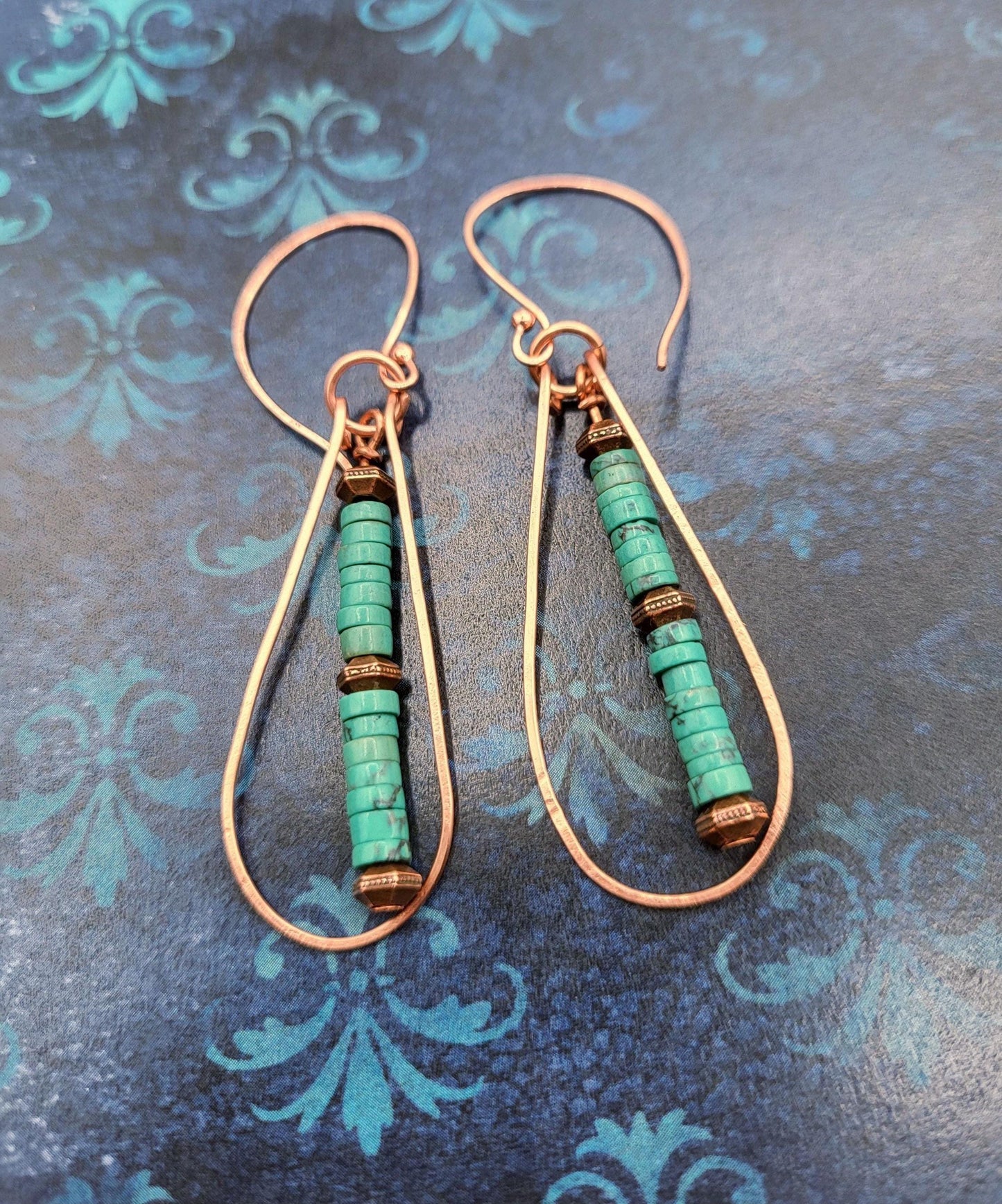 Turquoise and Copper Drop Earrings