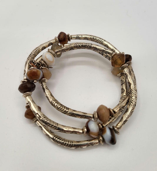 Brown Agate Beaded Wrap Bracelet Handmade