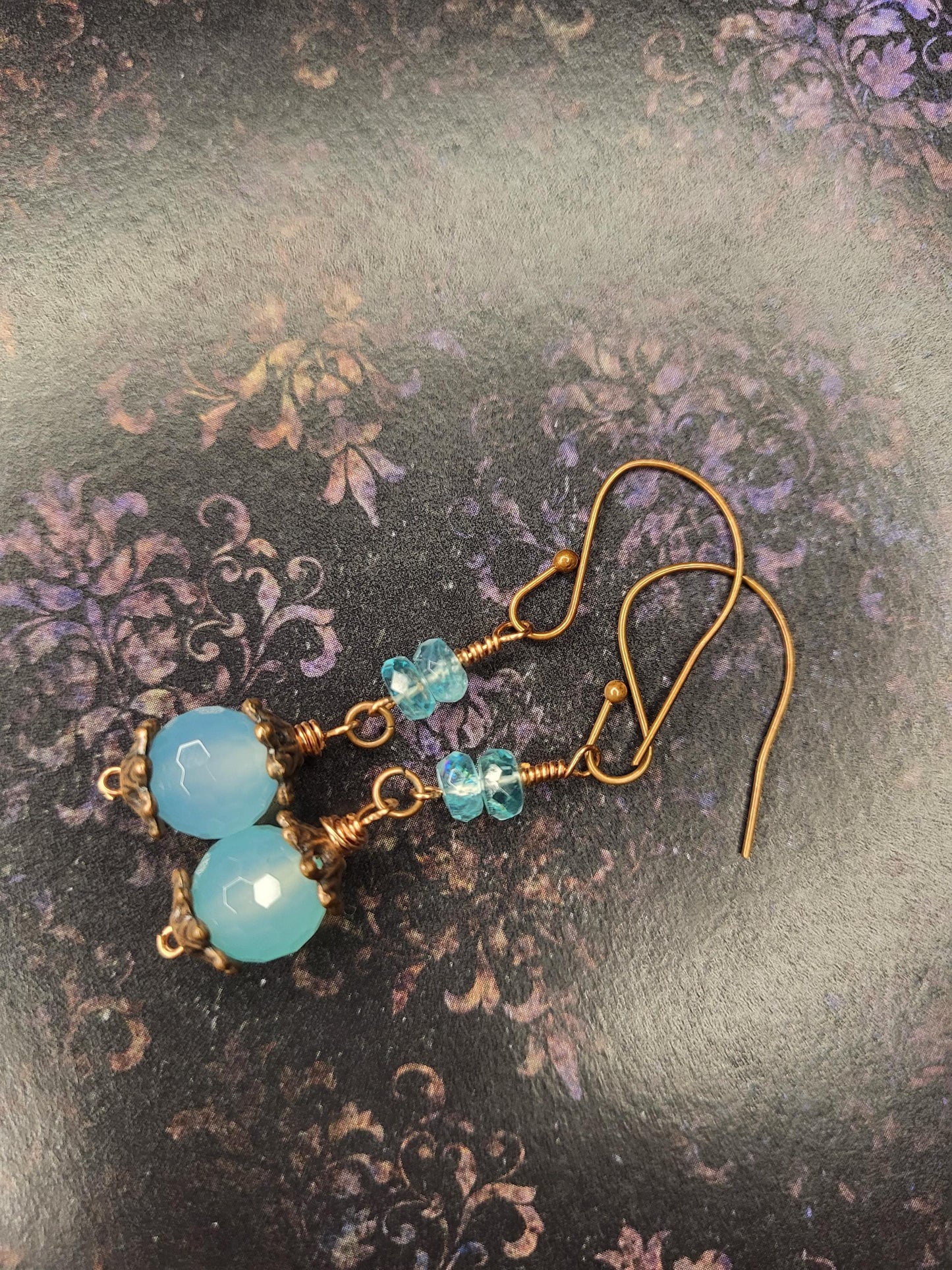 Blue Fire Agates and Apatite Beads, Copper wire earrings