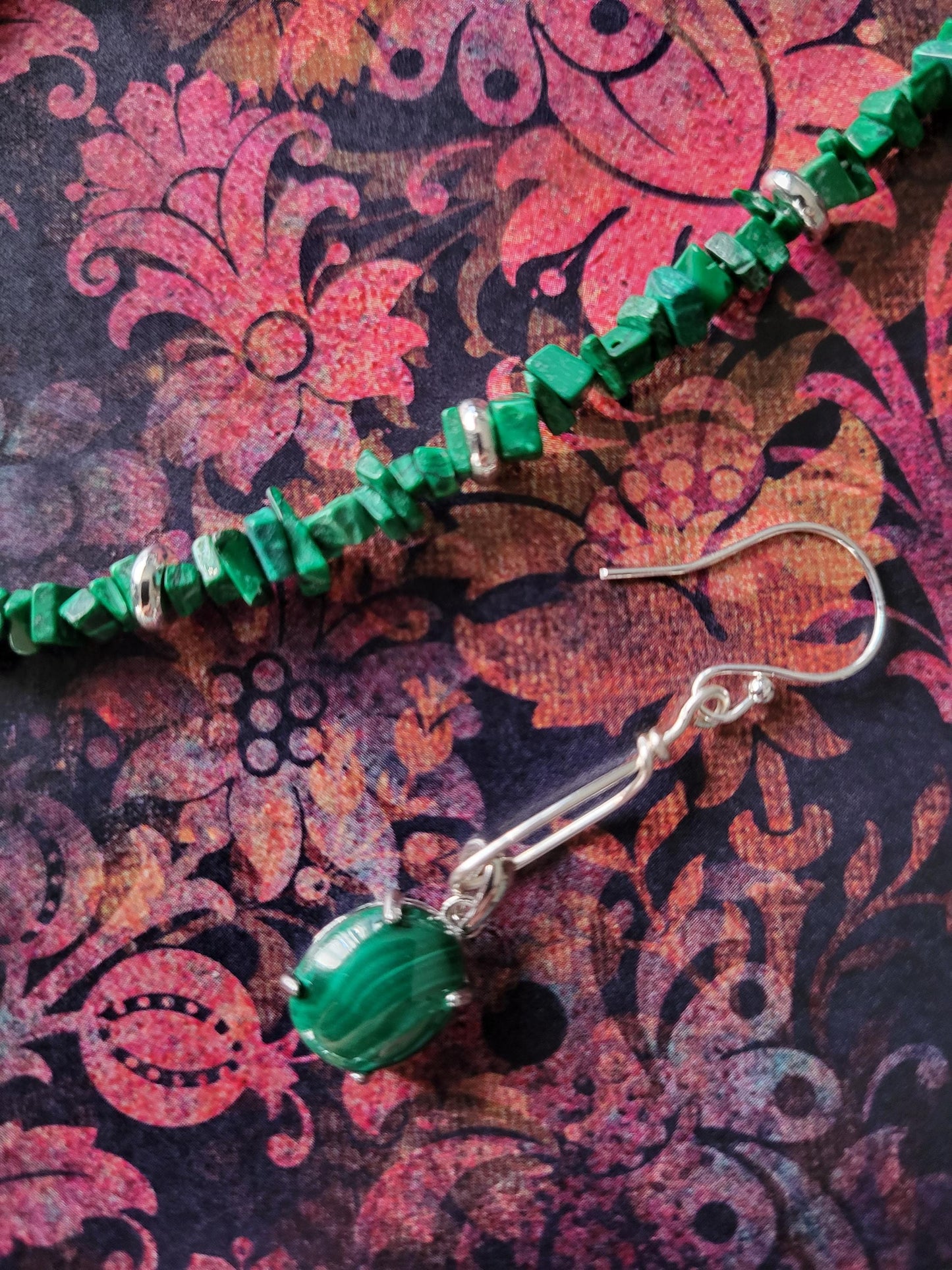 Malachite and Silver Necklace and Earrings Handmade