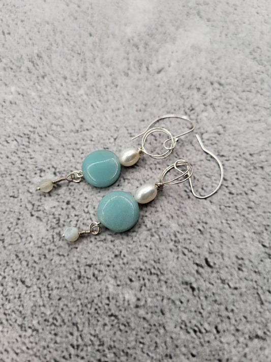 Amazonite and Fresh Water Pearl Earrings