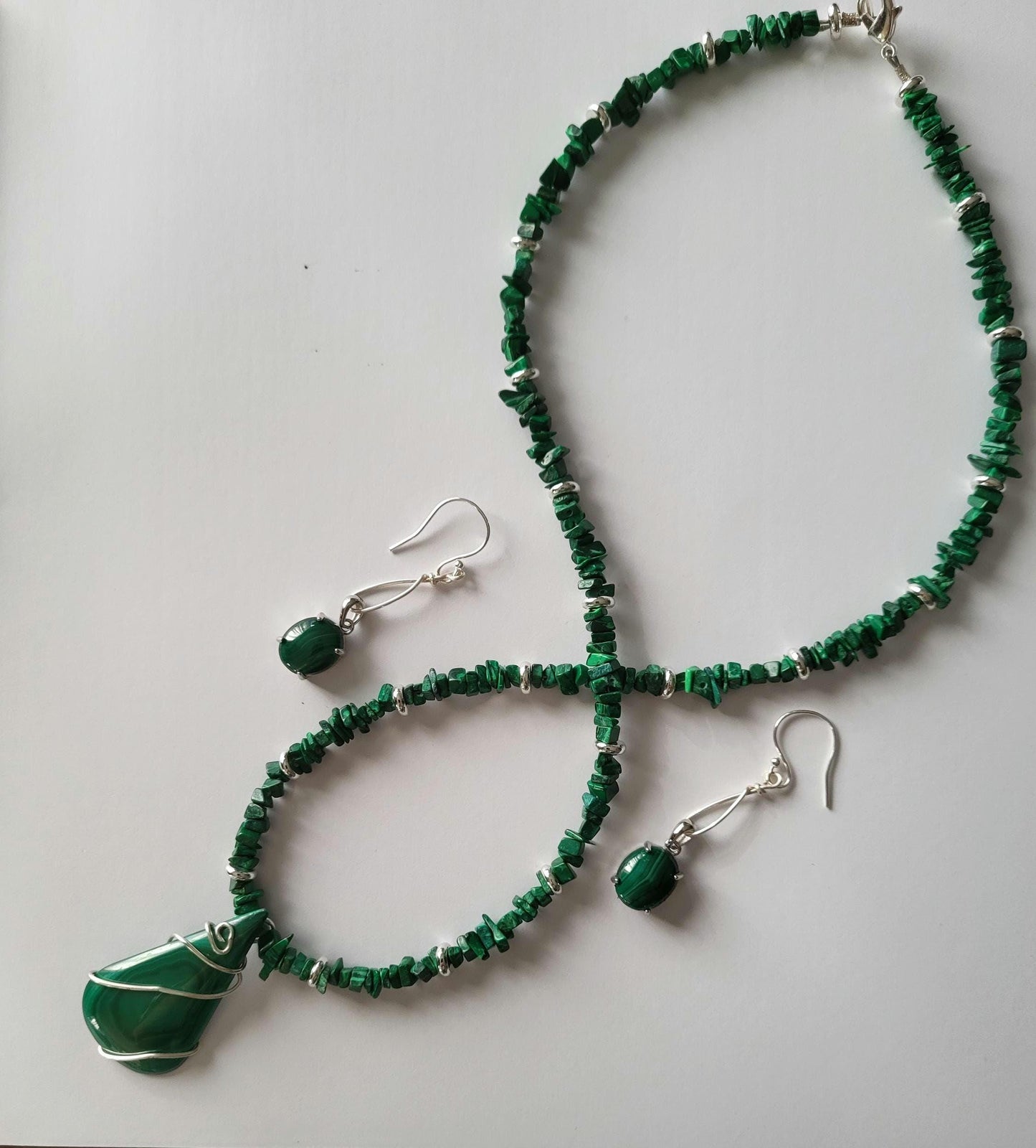 Malachite and Silver Necklace and Earrings Handmade