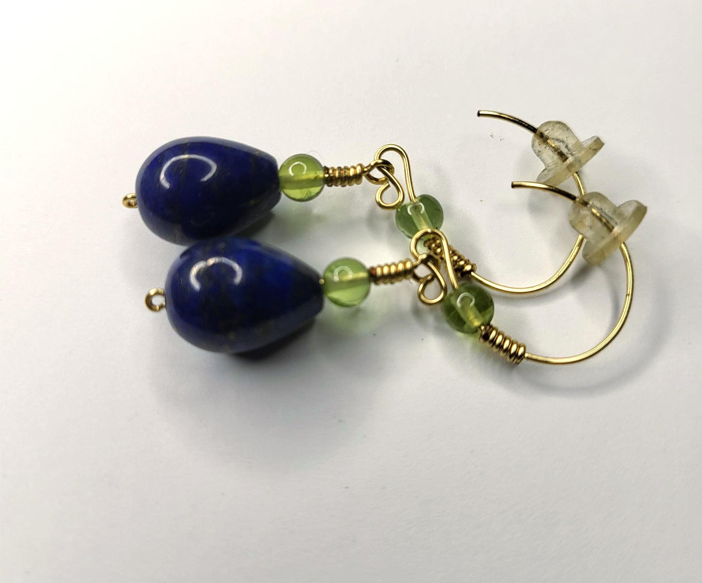 Lapis and Peridot Earrings with Brass Handmade