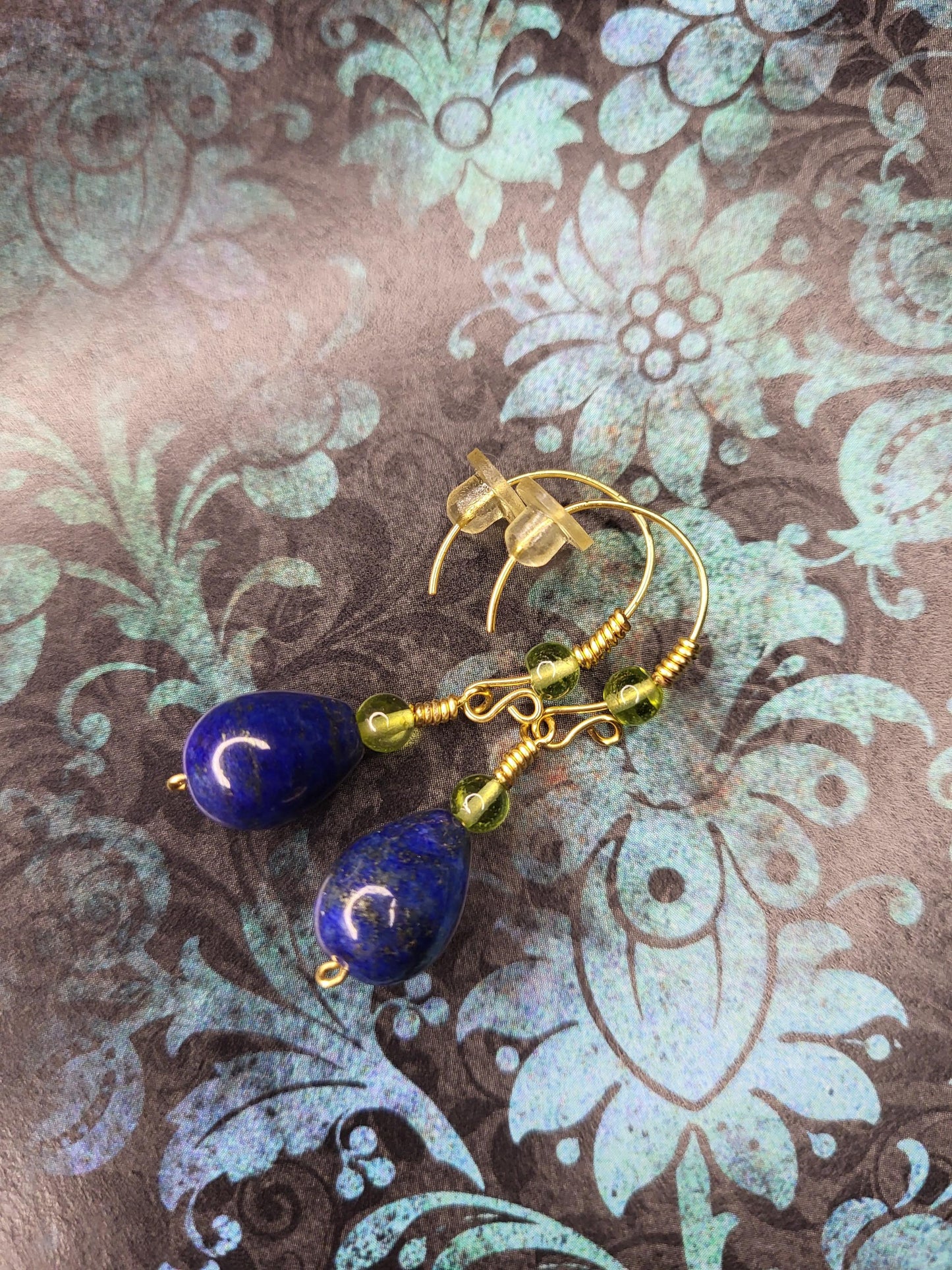 Lapis and Peridot Earrings with Brass Handmade