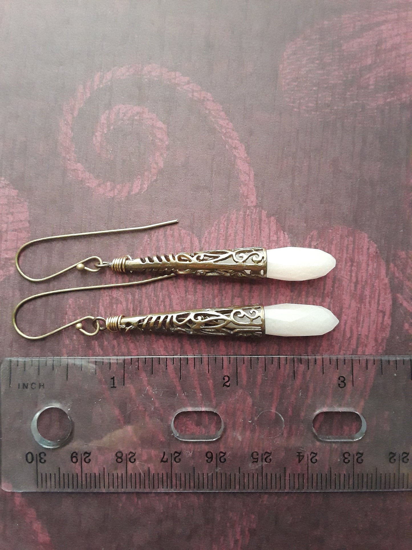 Pink Jade and Antique Bronze Drop Earrings