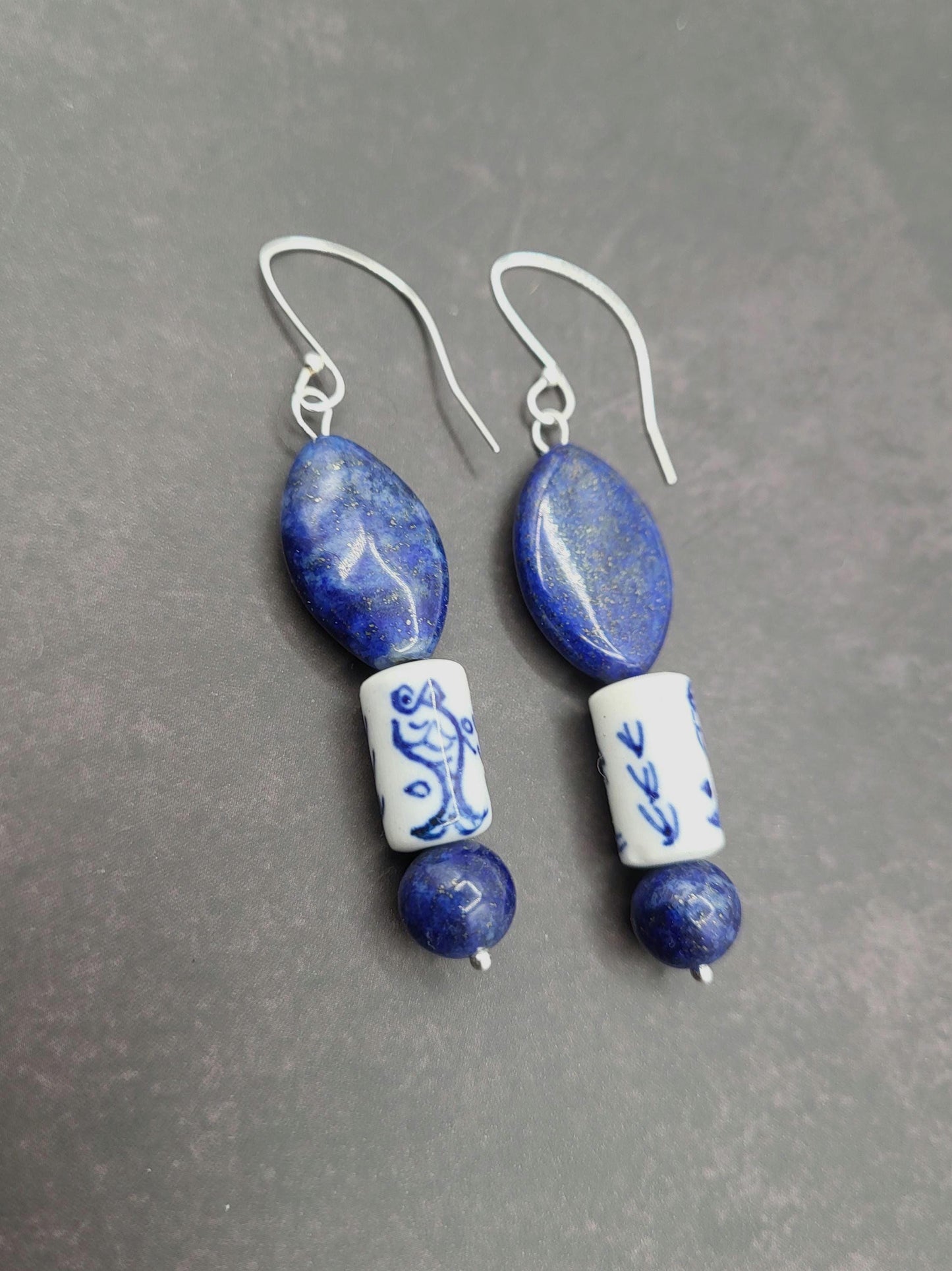 Lapis Lazuli and Ceramic Drop Earrings