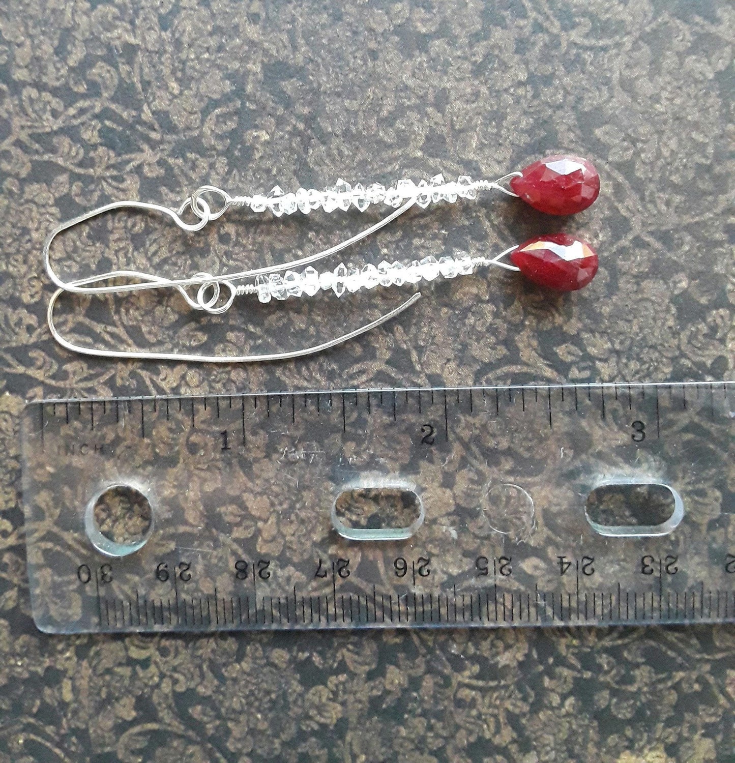 Ruby and Diamond Cascade Earrings with Silver wire.