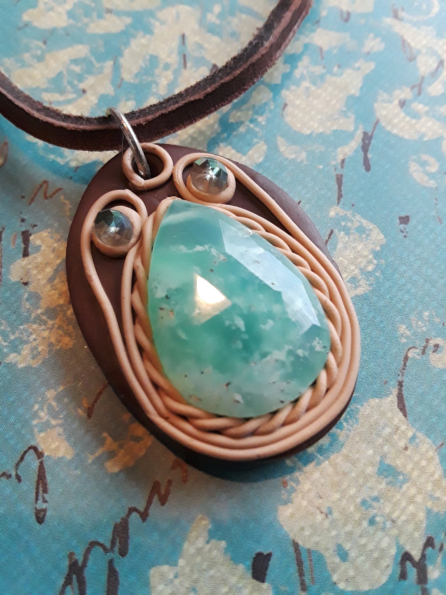 Russian Amazonite Pendant with Clay Sculpture