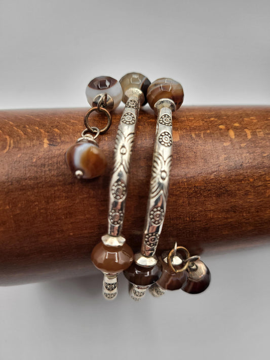 Brown Agate Beaded Wrap Bracelet Handmade