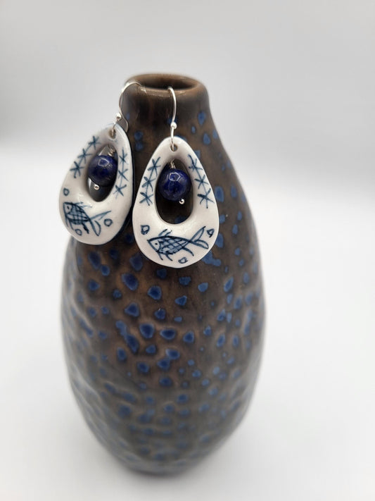Lapis Lazuli and Ceramic Drop Earrings