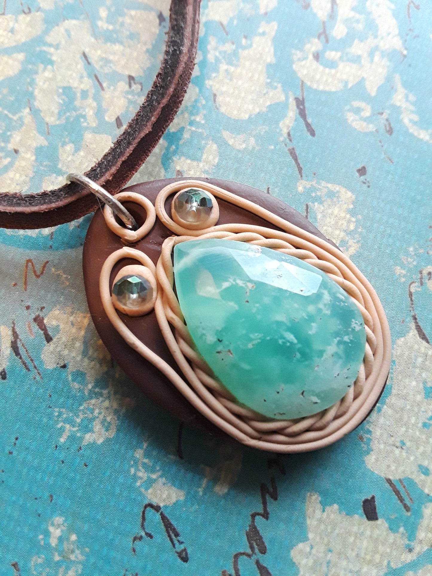 Russian Amazonite Pendant with Clay Sculpture