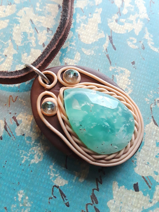 Russian Amazonite Pendant with Clay Sculpture