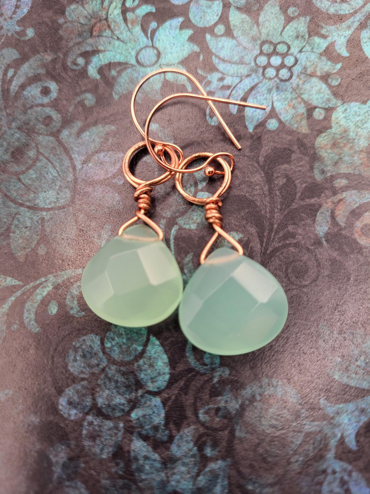 Jade and Copper Wrapped Earrings