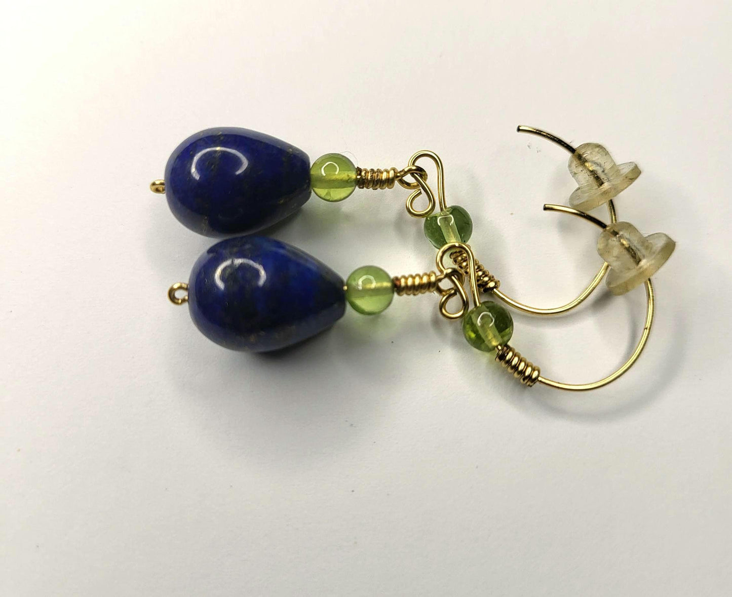 Lapis and Peridot Earrings with Brass Handmade