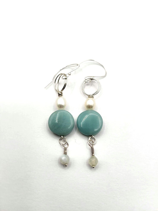 Amazonite and Fresh Water Pearl Earrings