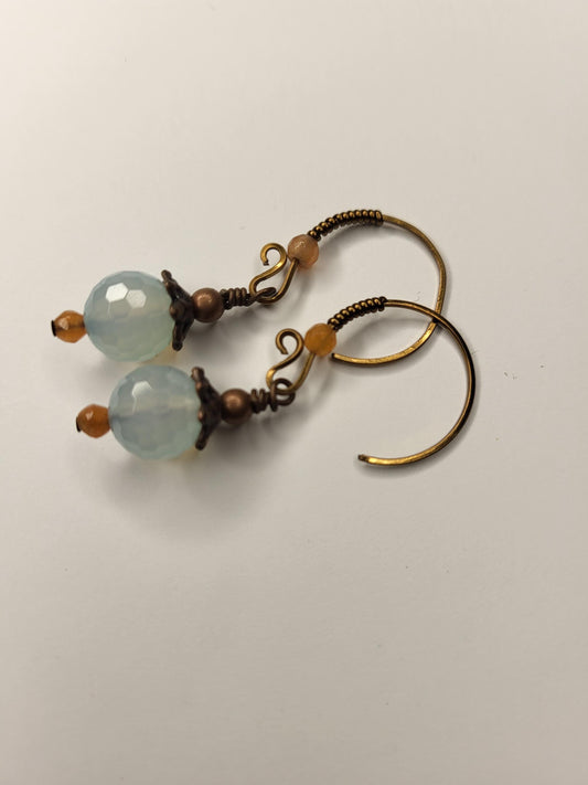 Blue Fire Agates and Apatite Beads, Copper wire earrings