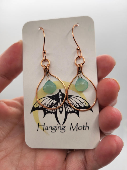 Chalcedony and Copper Hoop Drop Earrings