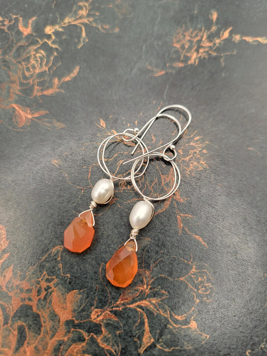 Carnelian and Fresh Water Pearl Earrings