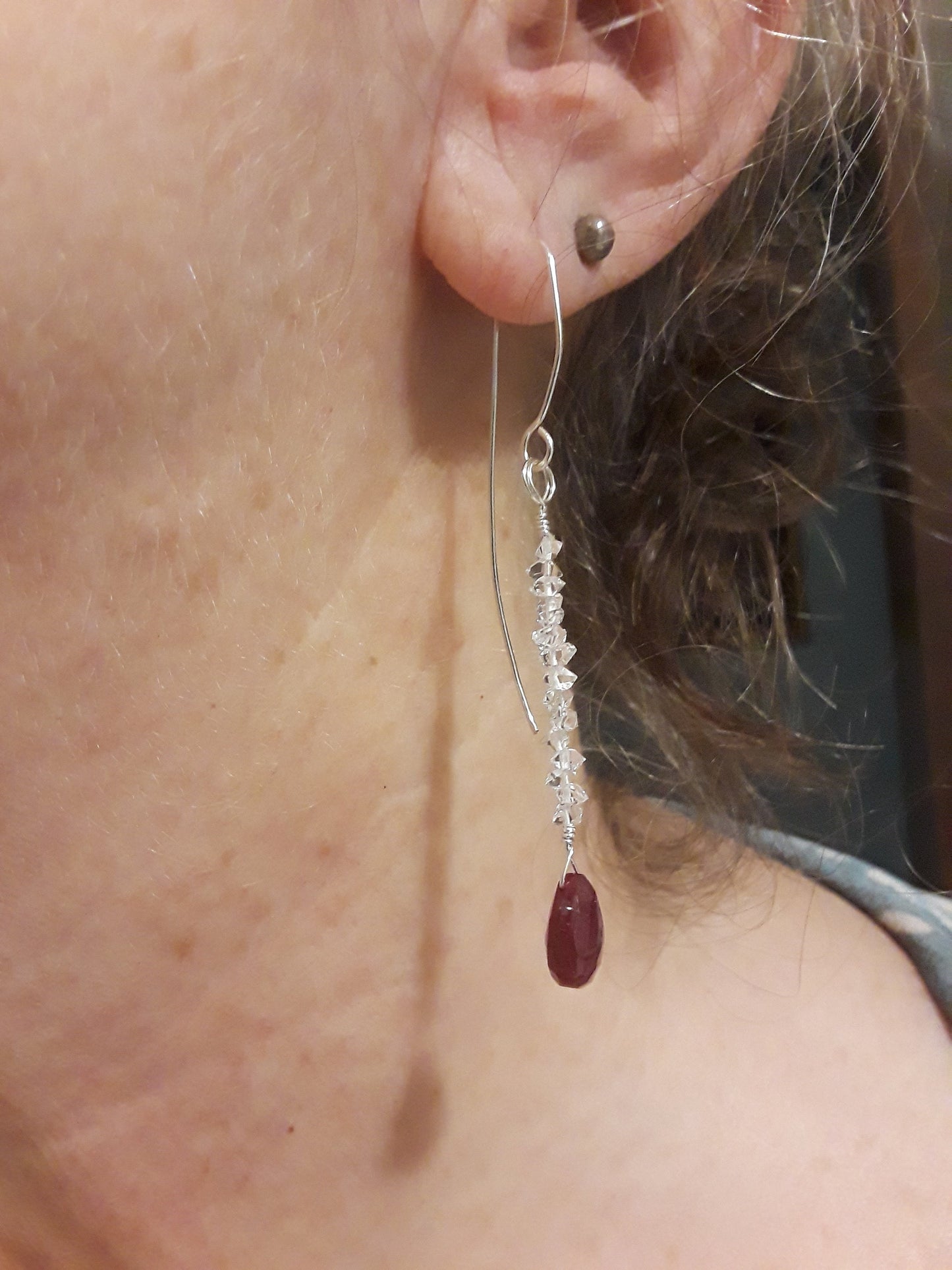 Ruby and Diamond Cascade Earrings with Silver wire.