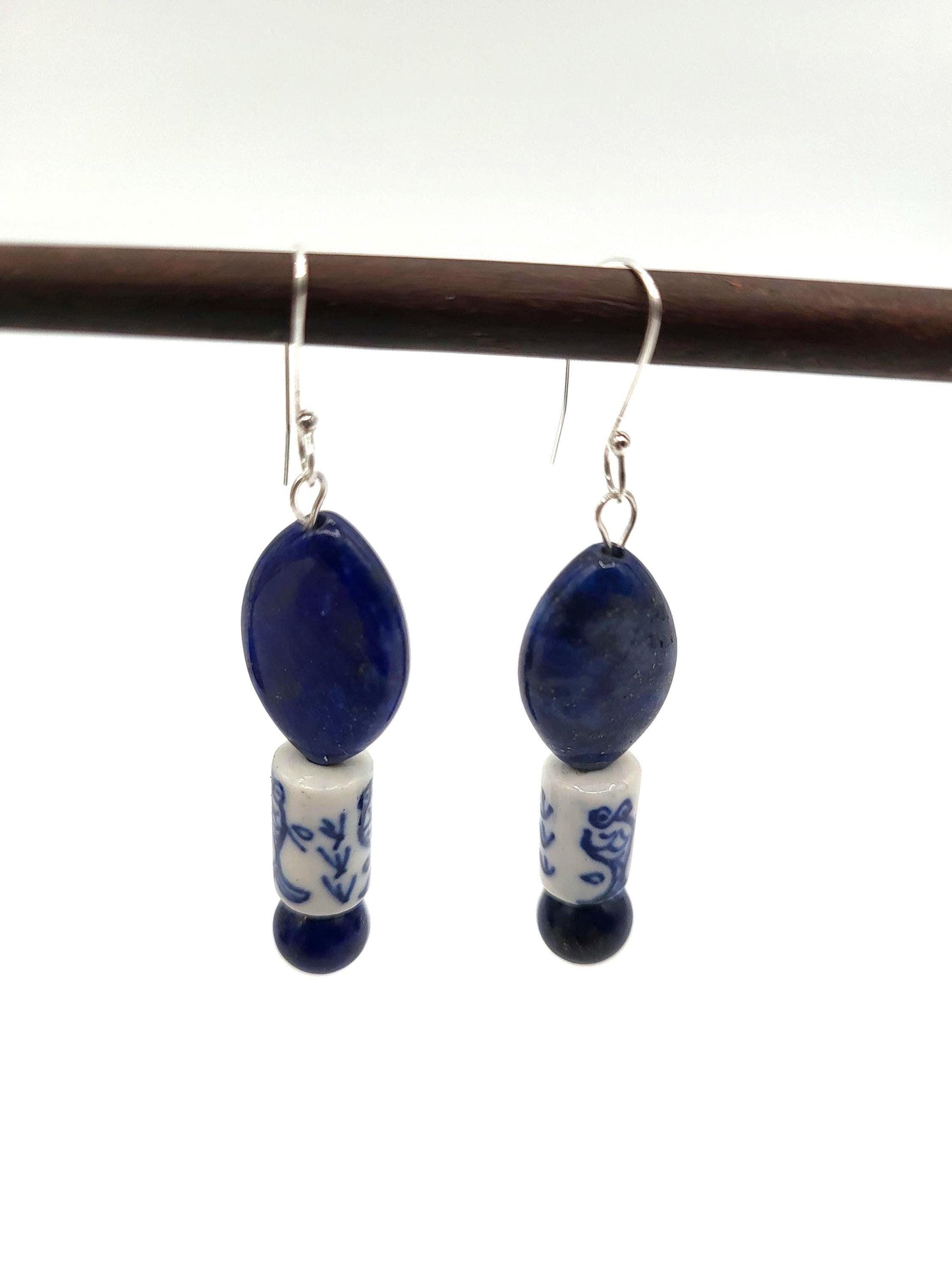 Lapis Lazuli and Ceramic Drop Earrings