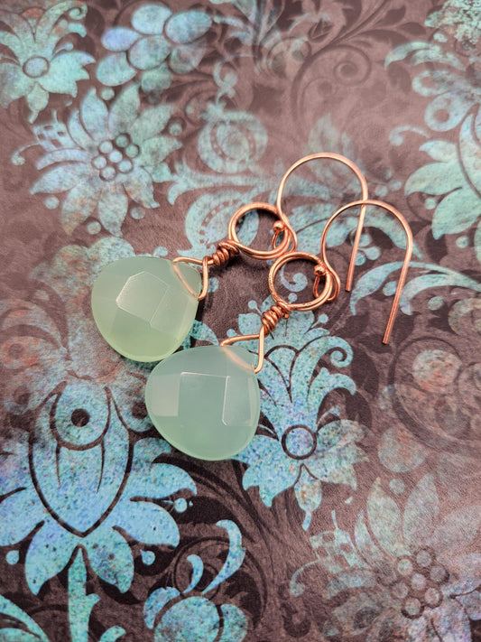 Jade and Copper Wrapped Earrings