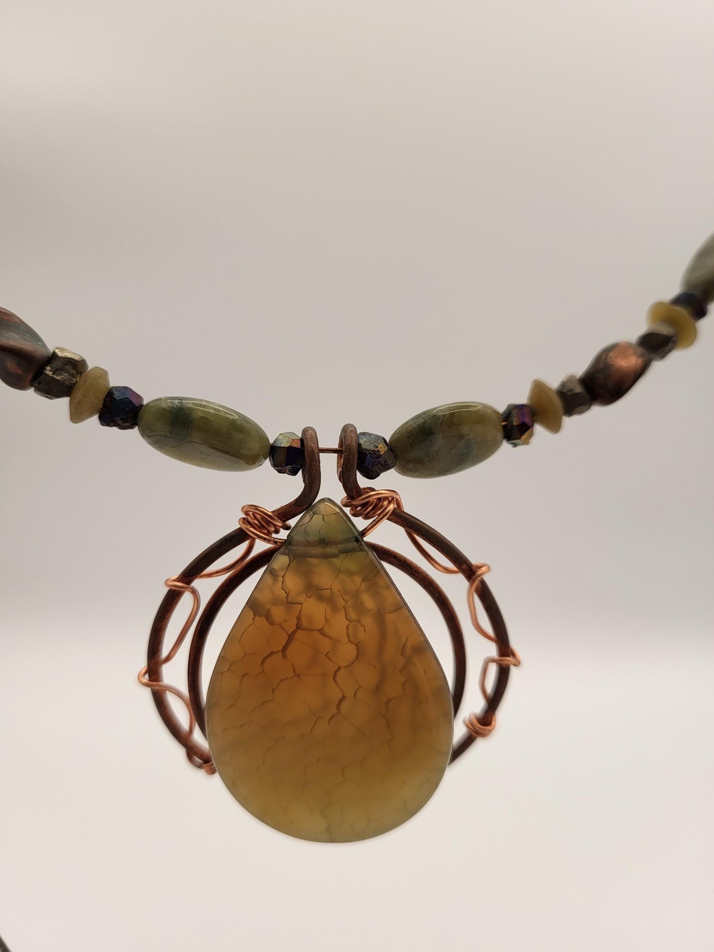 Moss Agate Olive Jasper Jade and Copper Necklace